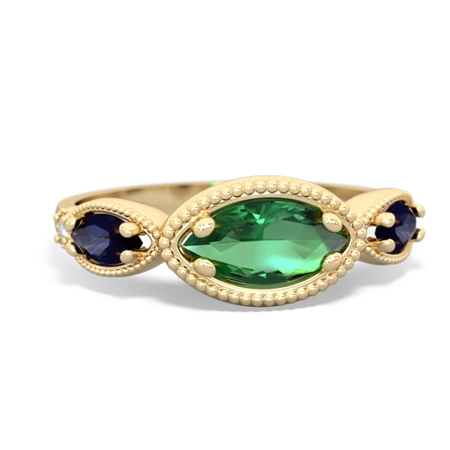 Lab Emerald Lab Created Emerald with Genuine Sapphire and Lab Created Pink Sapphire Antique Style Keepsake ring Ring
