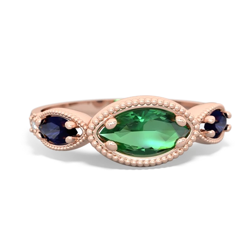 lab emerald-sapphire milgrain marquise ring