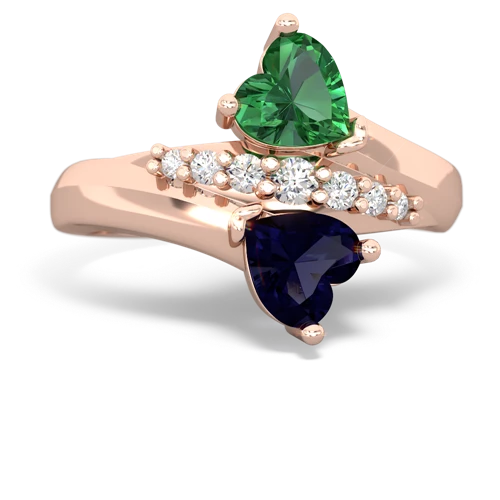 Lab Emerald Lab Created Emerald with Genuine Sapphire Heart to Heart Bypass ring Ring