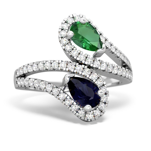 lab emerald-sapphire pave swirls ring