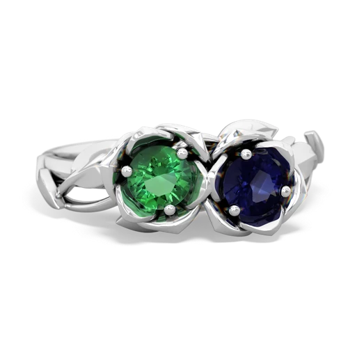 lab emerald-sapphire roses ring