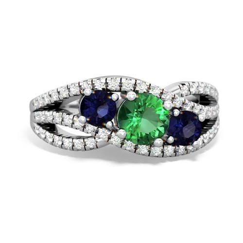 lab emerald-sapphire three stone pave ring