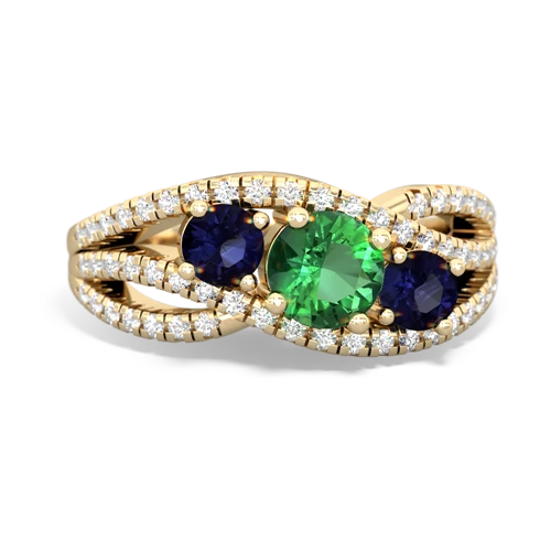 lab emerald-sapphire three stone pave ring