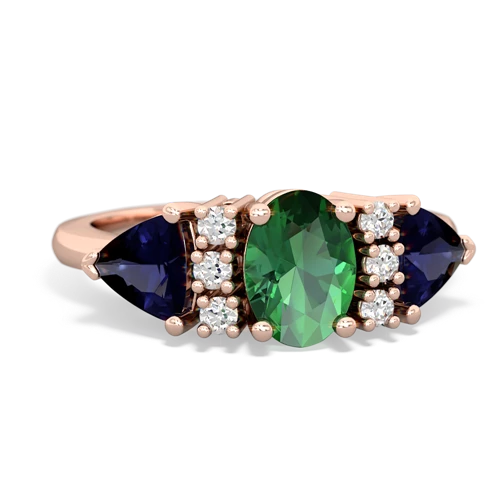 Lab Emerald Lab Created Emerald with Genuine Sapphire and  Antique Style Three Stone ring Ring