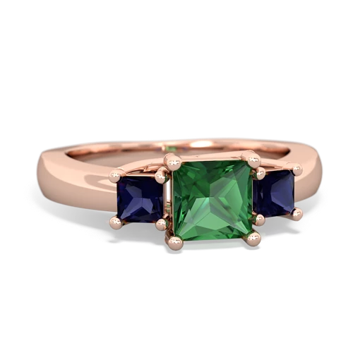 Lab Emerald Lab Created Emerald with Genuine Sapphire and Lab Created Emerald Three Stone Trellis ring Ring