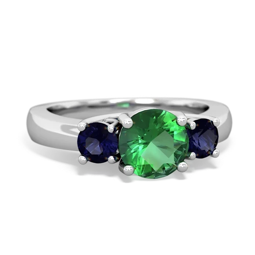 Lab Emerald Lab Created Emerald with Genuine Sapphire and Genuine Sapphire Three Stone Trellis ring Ring