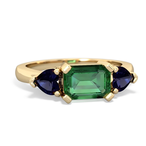 Lab Emerald Lab Created Emerald with Genuine Sapphire and  Three Stone ring Ring