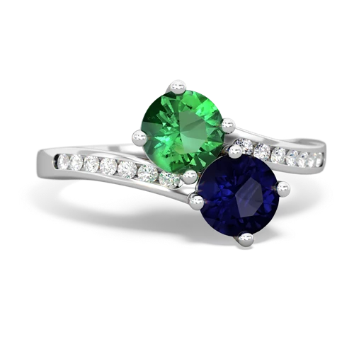 lab emerald-sapphire two stone channel ring