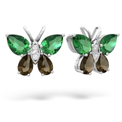 lab emerald-smoky quartz butterfly earrings