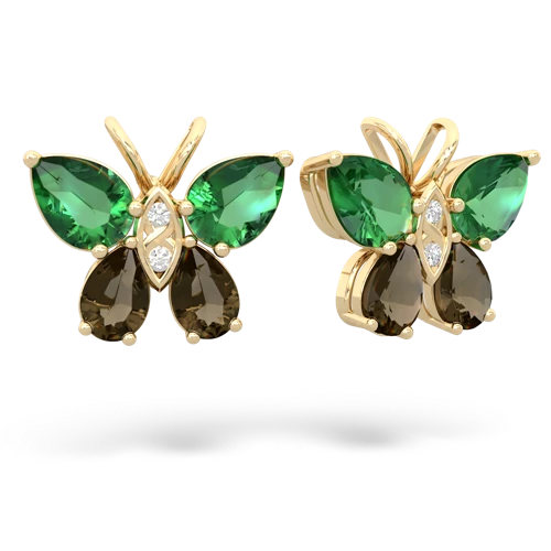 lab emerald-smoky quartz butterfly earrings