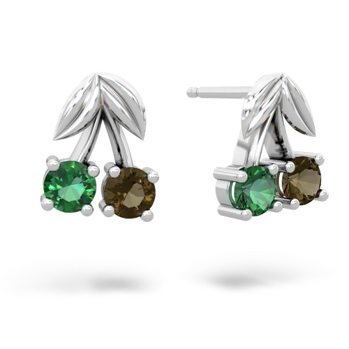 lab emerald-smoky quartz cherries earrings