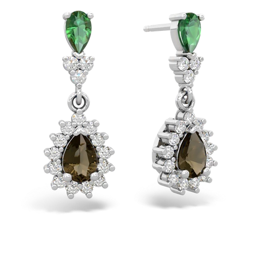 Lab Emerald Lab Created Emerald with Genuine Smoky Quartz Halo Pear Dangle earrings Earrings