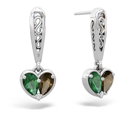 lab emerald-smoky quartz filligree earrings