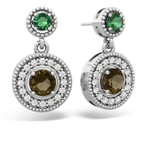 lab emerald-smoky quartz halo earrings
