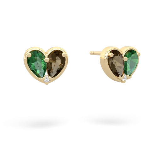 lab emerald-smoky quartz one heart earrings