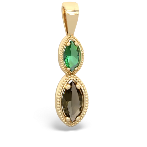 lab emerald-smoky quartz antique milgrain pendant