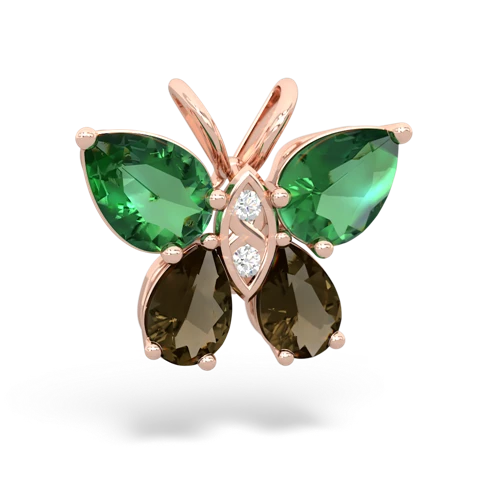 lab emerald-smoky quartz butterfly pendant