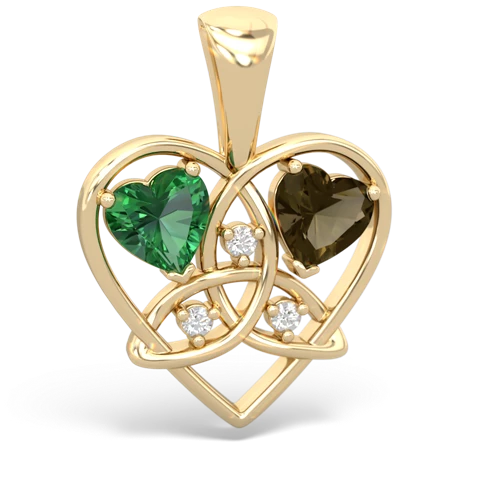 lab emerald-smoky quartz celtic heart pendant