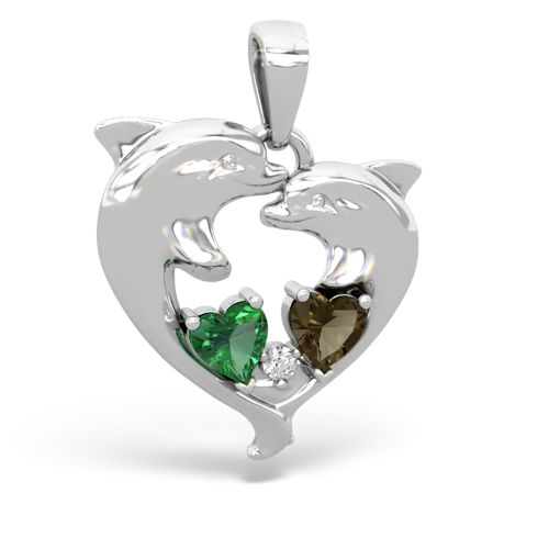 Lab Emerald Lab Created Emerald with Genuine Smoky Quartz Dolphin Heart pendant Pendant