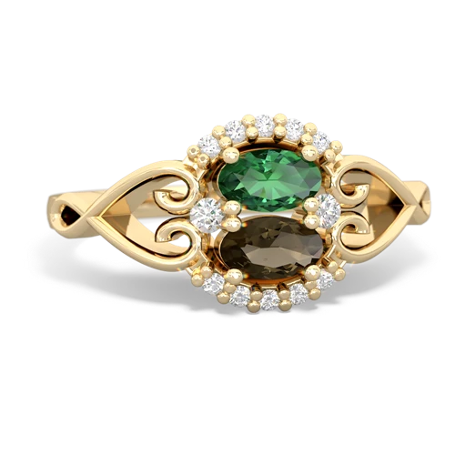 lab emerald-smoky quartz antique keepsake ring