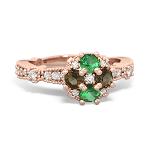 lab emerald-smoky quartz art deco engagement ring