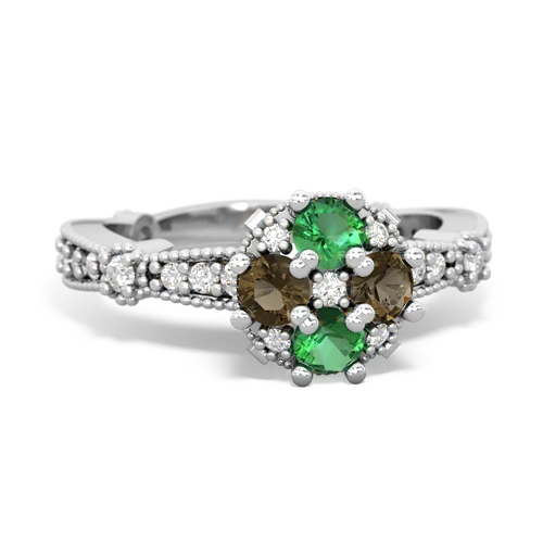 lab emerald-smoky quartz art deco engagement ring