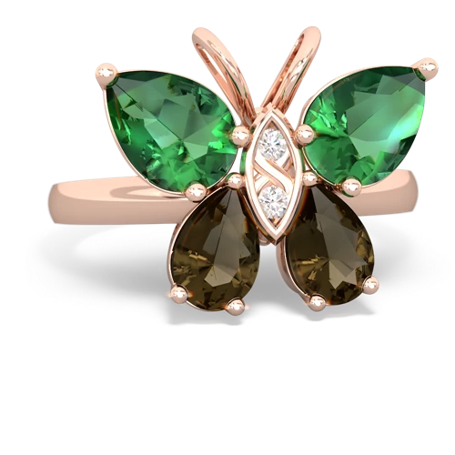 lab emerald-smoky quartz butterfly ring