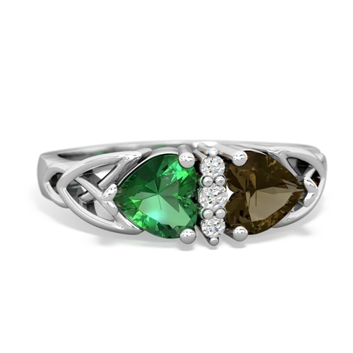 Lab Emerald Lab Created Emerald with Genuine Smoky Quartz Celtic Trinity Knot ring Ring