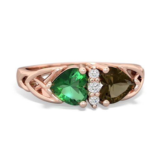 lab emerald-smoky quartz celtic ring