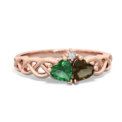 lab emerald-smoky quartz celtic braid ring