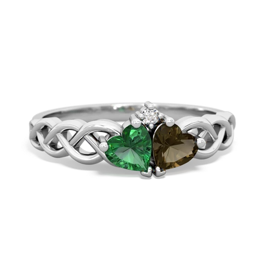 Lab Emerald Lab Created Emerald with Genuine Smoky Quartz Heart to Heart Braid ring Ring