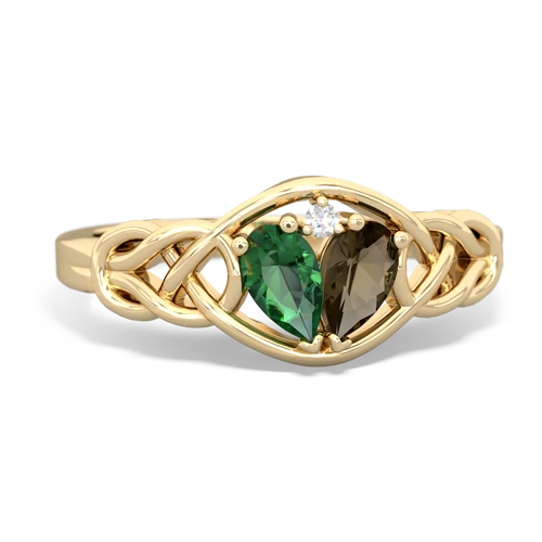 lab emerald-smoky quartz celtic knot ring