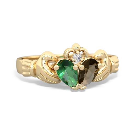 lab emerald-smoky quartz claddagh ring