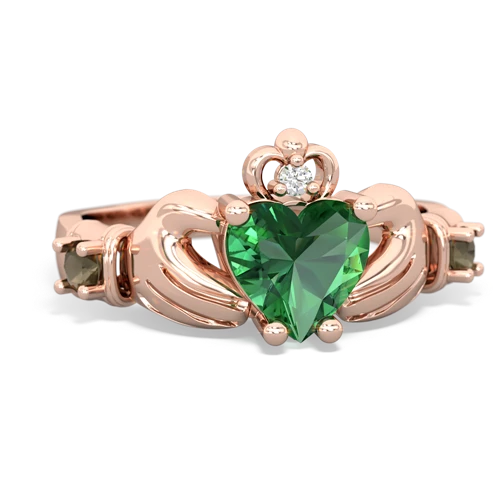 Lab Emerald Lab Created Emerald with Genuine Smoky Quartz and Genuine Fire Opal Claddagh ring Ring
