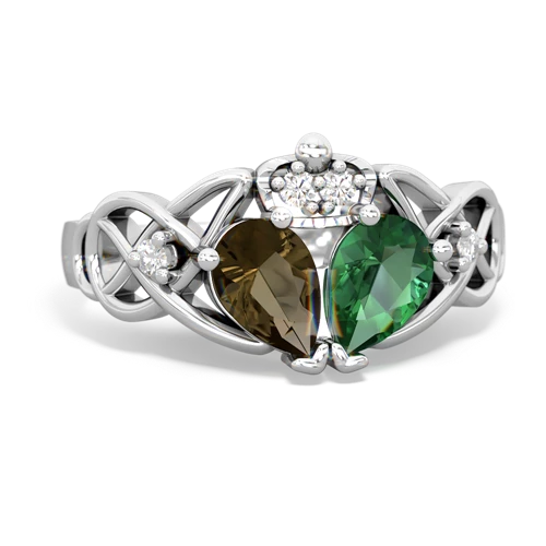 Lab Emerald Lab Created Emerald with Genuine Smoky Quartz Two Stone Claddagh ring Ring