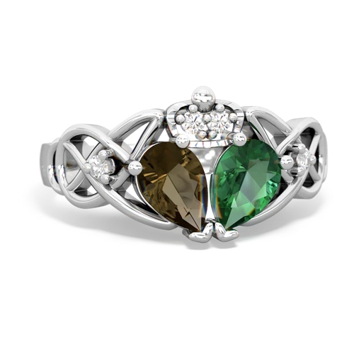 lab emerald-smoky quartz claddagh ring