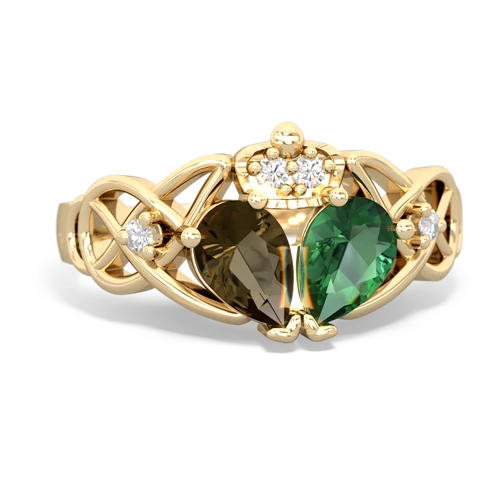 lab emerald-smoky quartz claddagh ring
