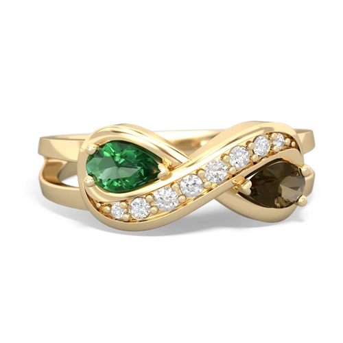 lab emerald-smoky quartz diamond infinity ring