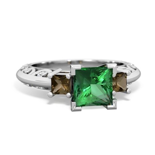 Lab Emerald Lab Created Emerald with Genuine Smoky Quartz and Genuine Fire Opal Art Deco ring Ring