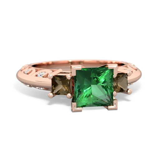 lab emerald-smoky quartz engagement ring