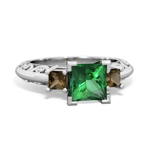 lab emerald-smoky quartz engagement ring