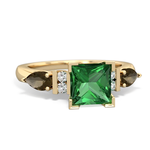 Lab Emerald Lab Created Emerald with Genuine Smoky Quartz and Genuine Peridot Engagement ring Ring