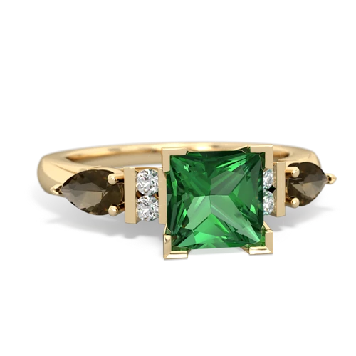 lab emerald-smoky quartz engagement ring