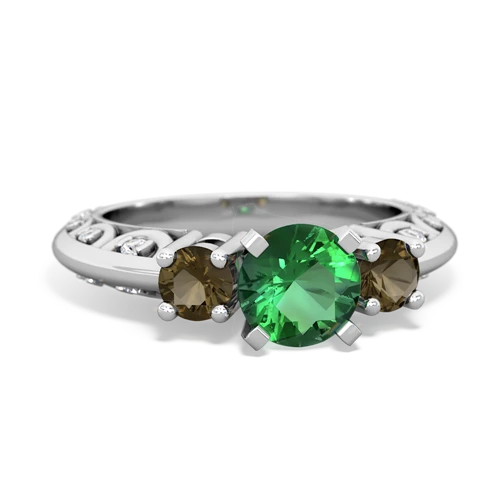 lab emerald-smoky quartz engagement ring