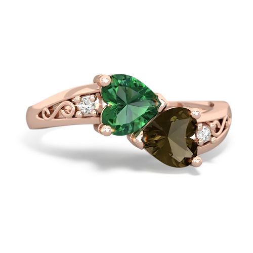 lab emerald-smoky quartz filligree ring