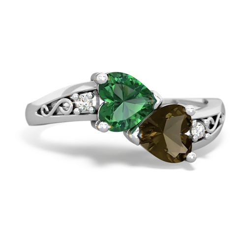 lab emerald-smoky quartz filligree ring