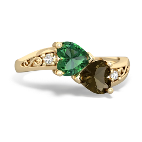 lab emerald-smoky quartz filligree ring