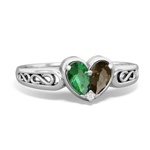 Lab Emerald Lab Created Emerald with Genuine Smoky Quartz filligree Heart ring Ring
