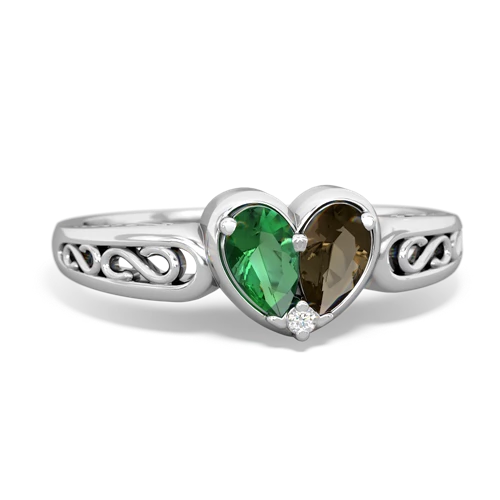 lab emerald-smoky quartz filligree ring