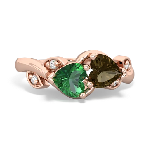 lab emerald-smoky quartz floral keepsake ring
